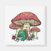 マッシュルームハウス付きコテージコアカエル マグネット (正面)