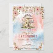 マッシュルームハウズウォーターカラーフラワースプラッシュ誕生日 招待状 (正面)