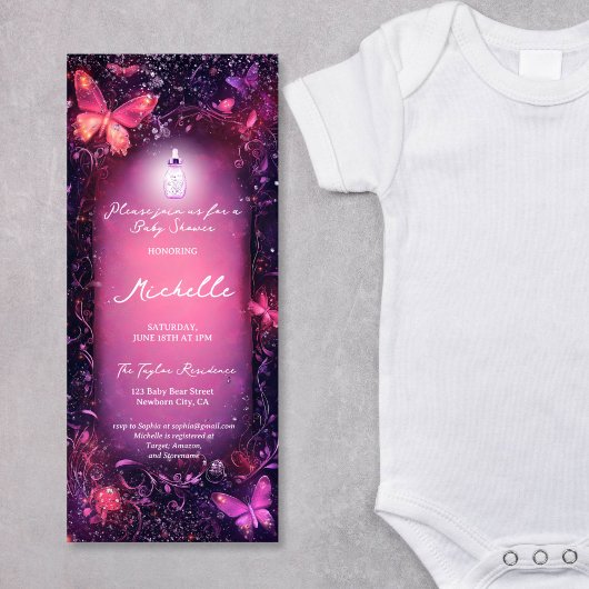 マッシュルームバタフライエンチャントフォレストスクロールベビー 招待状