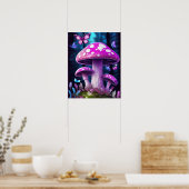 マッシュルームバタフライエンチャントフォレストパープルカラー ポスター (キッチン)