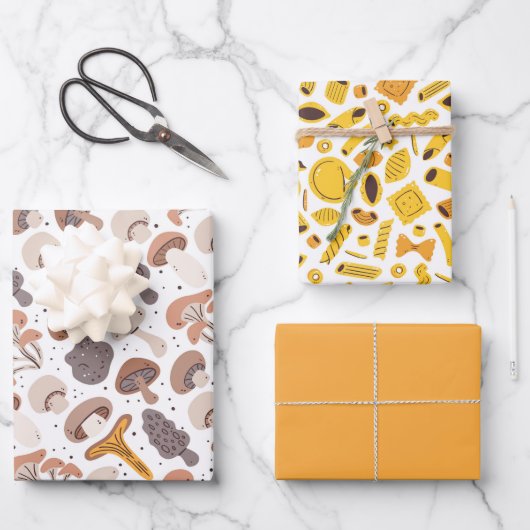 マッシュルームパスタ食料品 ラッピングペーパーシート (正面)