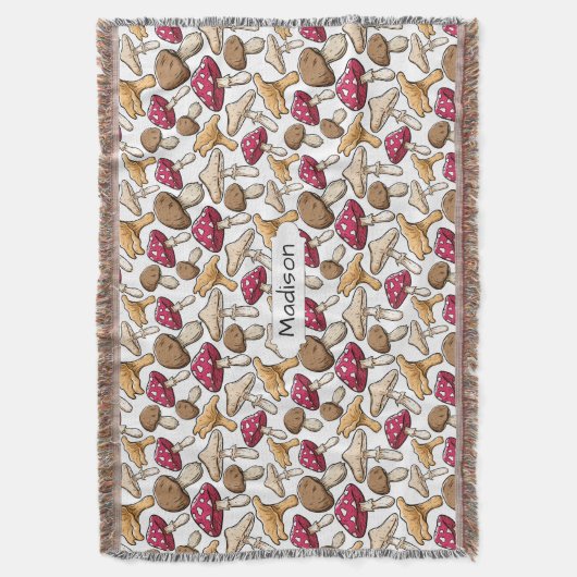 マッシュルームパターン名前をカスタムする投げ毛布 スローブランケット (正面縦)