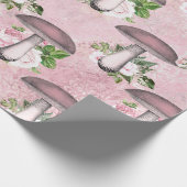 マッシュルームピンクウッドランドアンティークヴィンテージエフェメラ ラッピングペーパー (角)