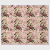 マッシュルームピンクウッドランド金ゴールドフローラヴィンテージミント ラッピングペーパー (フラット)