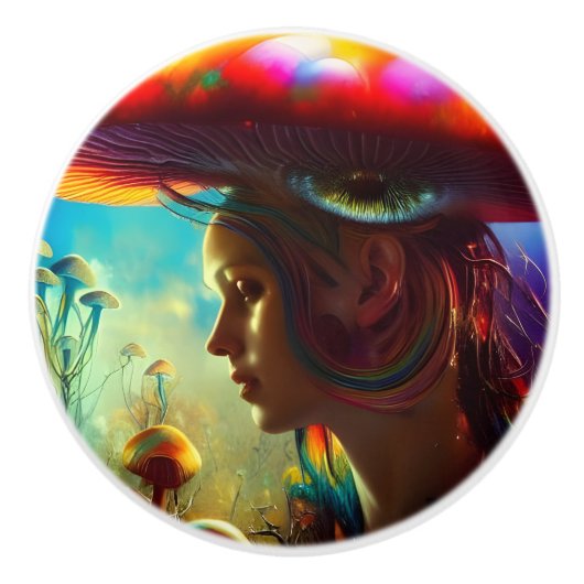 マッシュルームファンタジーAIが生み出したアート セラミックノブ (正面)