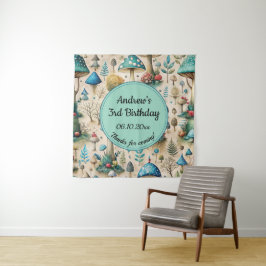 マッシュルームフェアリーランドバースデーパーティーバックドロップ タペストリー