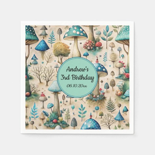 マッシュルームフェアリーランドバースデーパーティー スタンダードカクテルナプキン (正面)