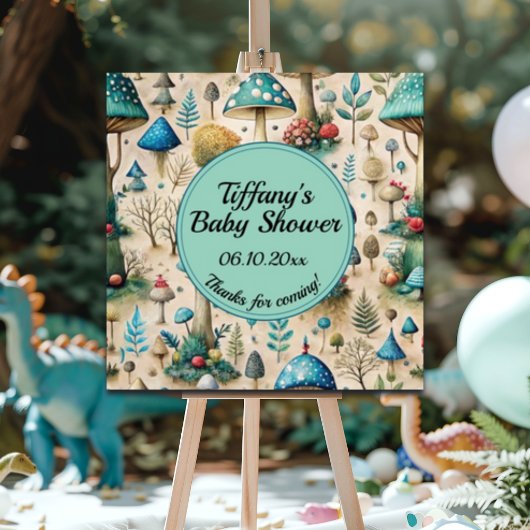 マッシュルームフェアリーランドベビーシャワーウェルカムサイン ポスター