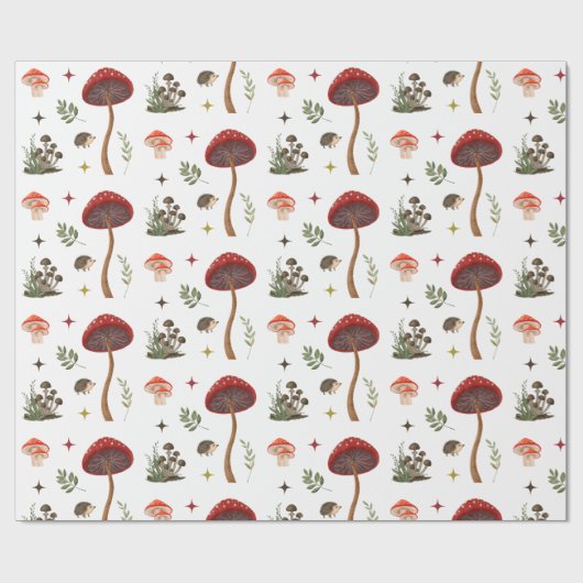 マッシュルームフォレストフェアリーヘッジホッグパターンコテージコア ラッピングペーパー (フラット)