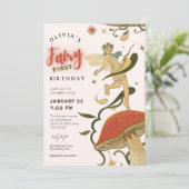 マッシュルームフォレスト妖精の女の子1歳の誕生日 招待状 (スタンド正面)