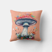 マッシュルームフラワーウッドランドカラフルスプラッシュ クッション (裏面)