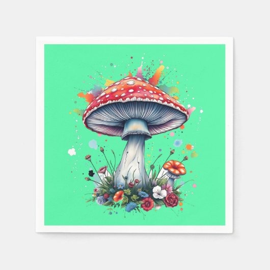 マッシュルームフラワーウッドランドカラフルスプラッシュ スタンダードカクテルナプキン (正面)
