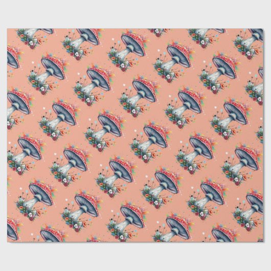 マッシュルームフラワーウッドランドカラフルスプラッシュ ラッピングペーパー (フラット)