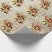 マッシュルームブラウンウッドランドアンティークソング金ゴールドノート ラッピングペーパー (角)