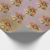 マッシュルームブラウンウッドランドアンティークパープル金ゴールド ラッピングペーパー (角)