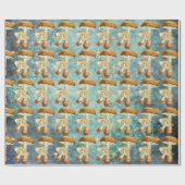 マッシュルームブラウンウッドランドアンティークブルーティール（緑がかった色） ラッピングペーパー (フラット)