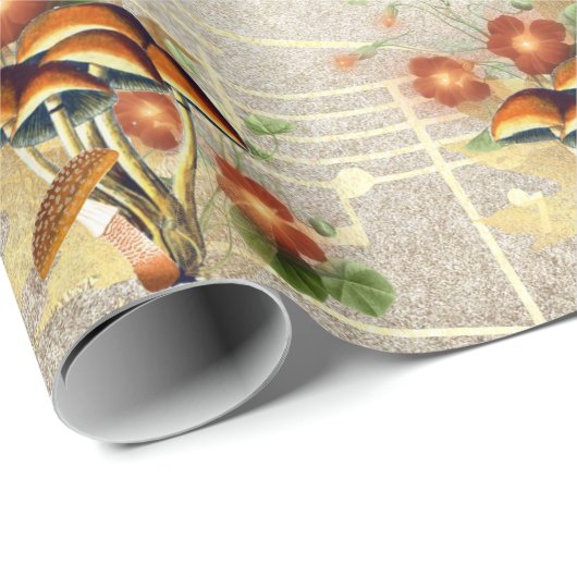 マッシュルームブラウンウッドランドヴィンテージソング金ゴールドノート ラッピングペーパー (ロールコーナー)