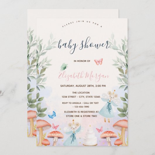 マッシュルームベビーマウス離れスベビーシャワー 招待状 (正面/裏面)