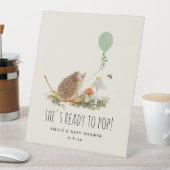 マッシュルームポップ・アートのハリネズミ赤ちゃんシャワーグリーン 台座サイン (インサイチュ)