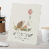 マッシュルームポップ・アートのハリネズミ赤ちゃんシャワーピンク 台座サイン (インサイチュ)