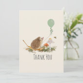 マッシュルームポップ・アートのハリネズミ赤ちゃんシャワー準備 サンキューカード (スタンド正面)