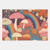 マッシュルームレトロオレンジブラウンコテージコア ラッピングペーパーシート (正面)