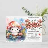 マッシュルームワンダーランドジェンダー中立ベビーシャワー 招待状 (スタンド正面)