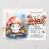 マッシュルームワンダーランドジェンダー中立ベビーシャワー 招待状 (正面/裏面)