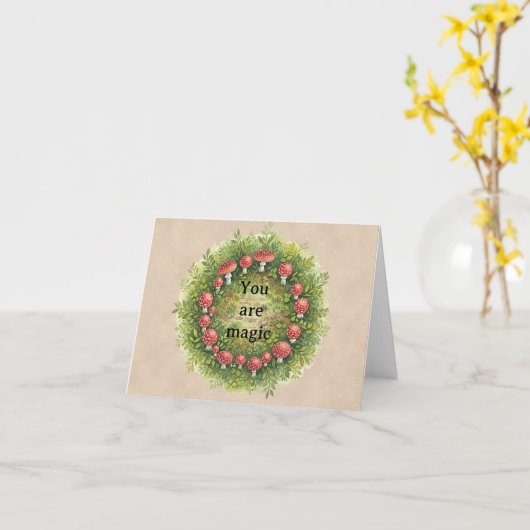 マッシュルーム妖精のサークルあなたは魔法記念日 カード (黄色い花)