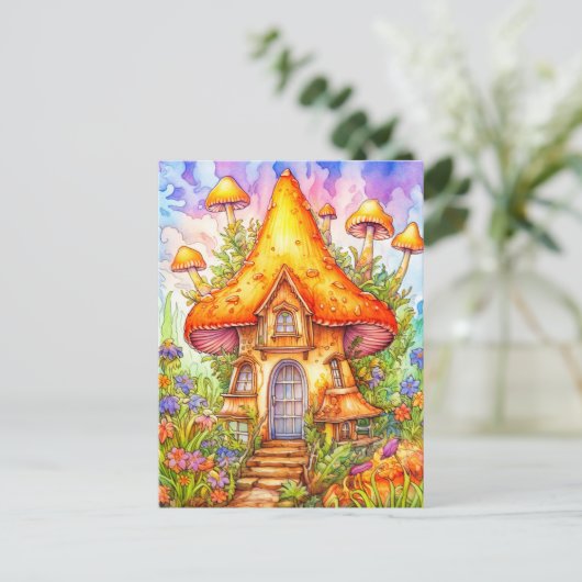 マッシュルーム威厳のあるハウスイラストレーション ポストカード (スタンド正面)