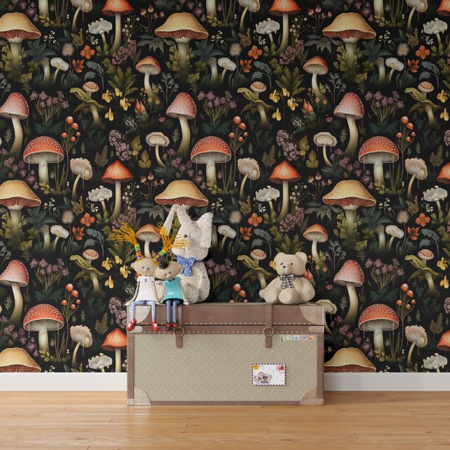 マッシュルーム植物の花イラストレーションパターン 壁紙 (クリエイターアップロード済み)