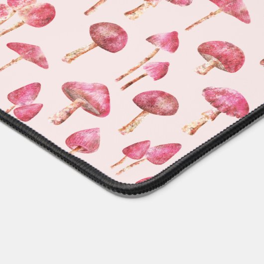 マッシュルーム樹林桃色の水彩模様 デスクマット (コーナー)