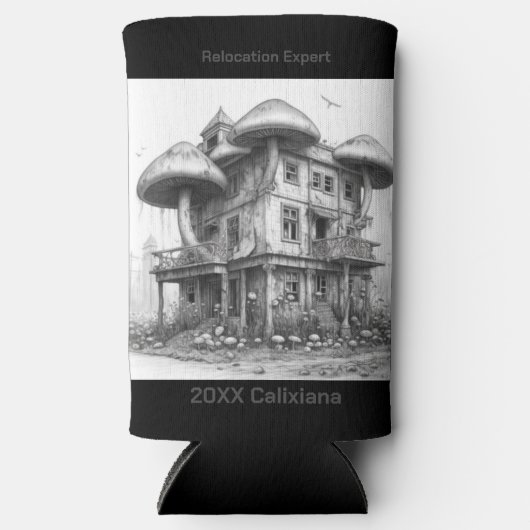 マッシュルーム白黒 スリム缶クーラー (正面)