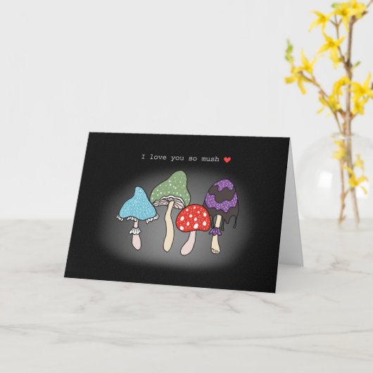 マッシュルーム私はあなたがとても好おもしろいき記念日 カード (黄色い花)