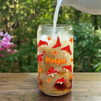 マッシュルーム花かわいいレトロ10代のかわいい追加の名前 ガラス缶