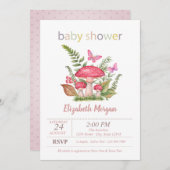 マッシュルーム蝶ドット赤ちゃんシャワー 招待状 (正面/裏面)