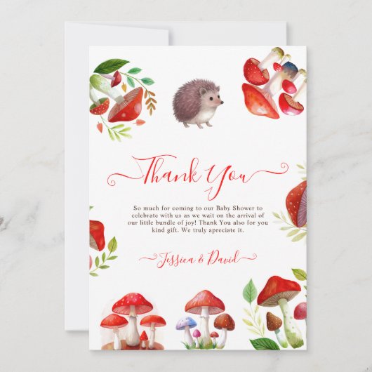 マッシュルーム赤い水の色の森の赤素朴ちゃんシャワー サンキューカード (正面)