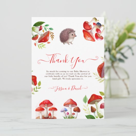 マッシュルーム赤い水の色の森の赤素朴ちゃんシャワー サンキューカード (スタンド正面)