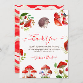 マッシュルーム赤い水の色の森の赤素朴ちゃんシャワー サンキューカード