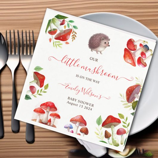 マッシュルーム赤い水の色の森の赤素朴ちゃんシャワー スタンダードカクテルナプキン