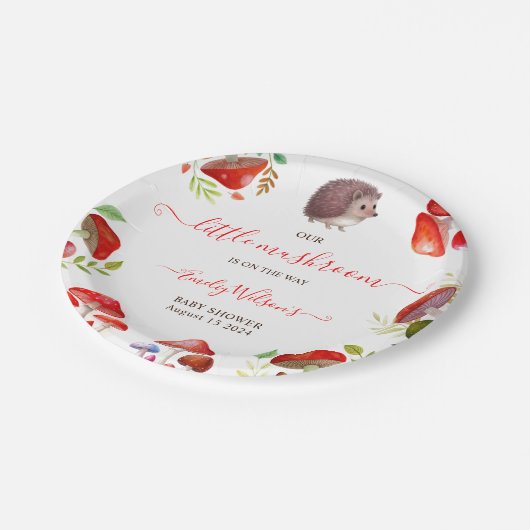 マッシュルーム赤い水の色の森の赤素朴ちゃんシャワー ペーパープレート (アングル)