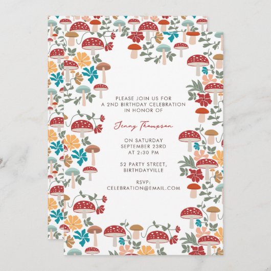 マッシュルーム&フローラミッドセンチュリーバースデーパーティー 招待状 (正面/裏面)