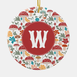 マッシュルーム&フローラミッドセンチュリーモダンモノグラム セラミックオーナメント