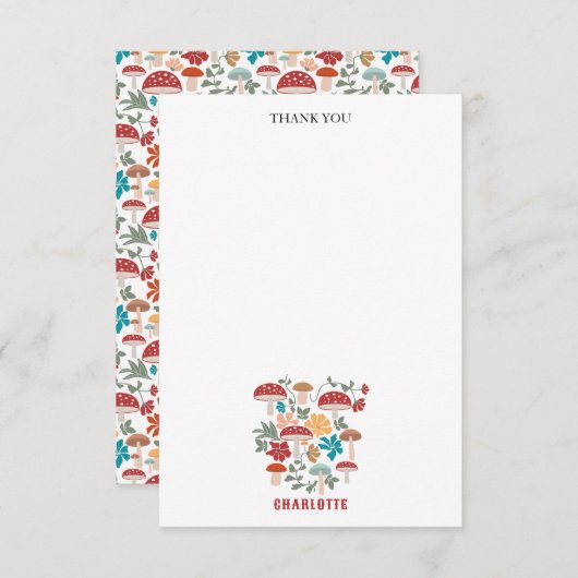 マッシュルーム&フローラミッドセンチュリーモダン名前をカスタムする サンキューカード (正面/裏面)