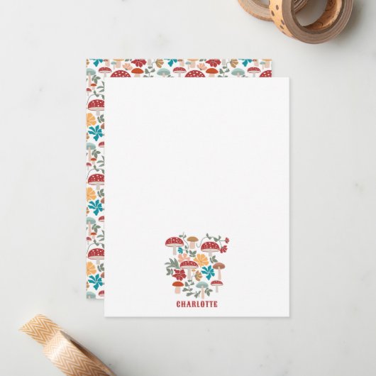 マッシュルーム&フローラミッドセンチュリーモダン名前をカスタムする ノートカード (正面/裏面インサイチュ)