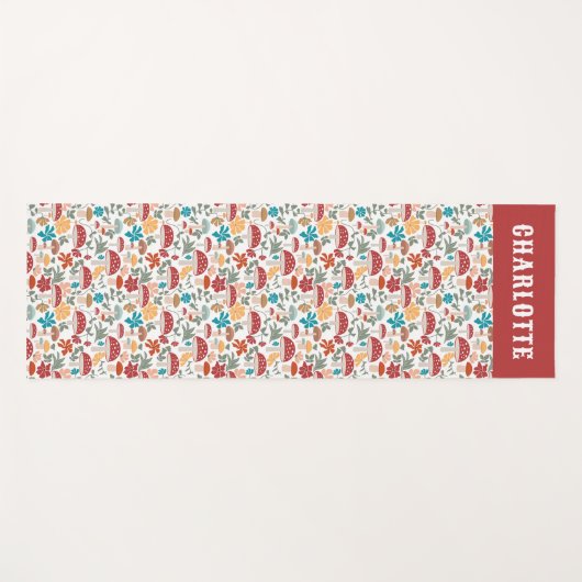 マッシュルーム&フローラミッドセンチュリーモダン名前をカスタムする ヨガマット (正面(横))