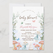 マッシュルーム、ベビーマウスピンクストライプ色の赤ちゃんシャワー 招待状 (正面)