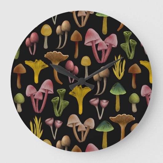 マッシュルーム、地衣類カラフル菌 ラージ壁時計 (正面)