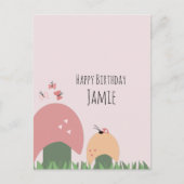 マッシュルーム、蝶とラディバグハッピーバースデー ポストカード (正面)