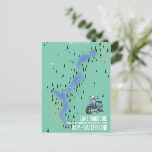 マッジョーレ湖イタリア – スイスの地図 ポストカード (スタンド正面)